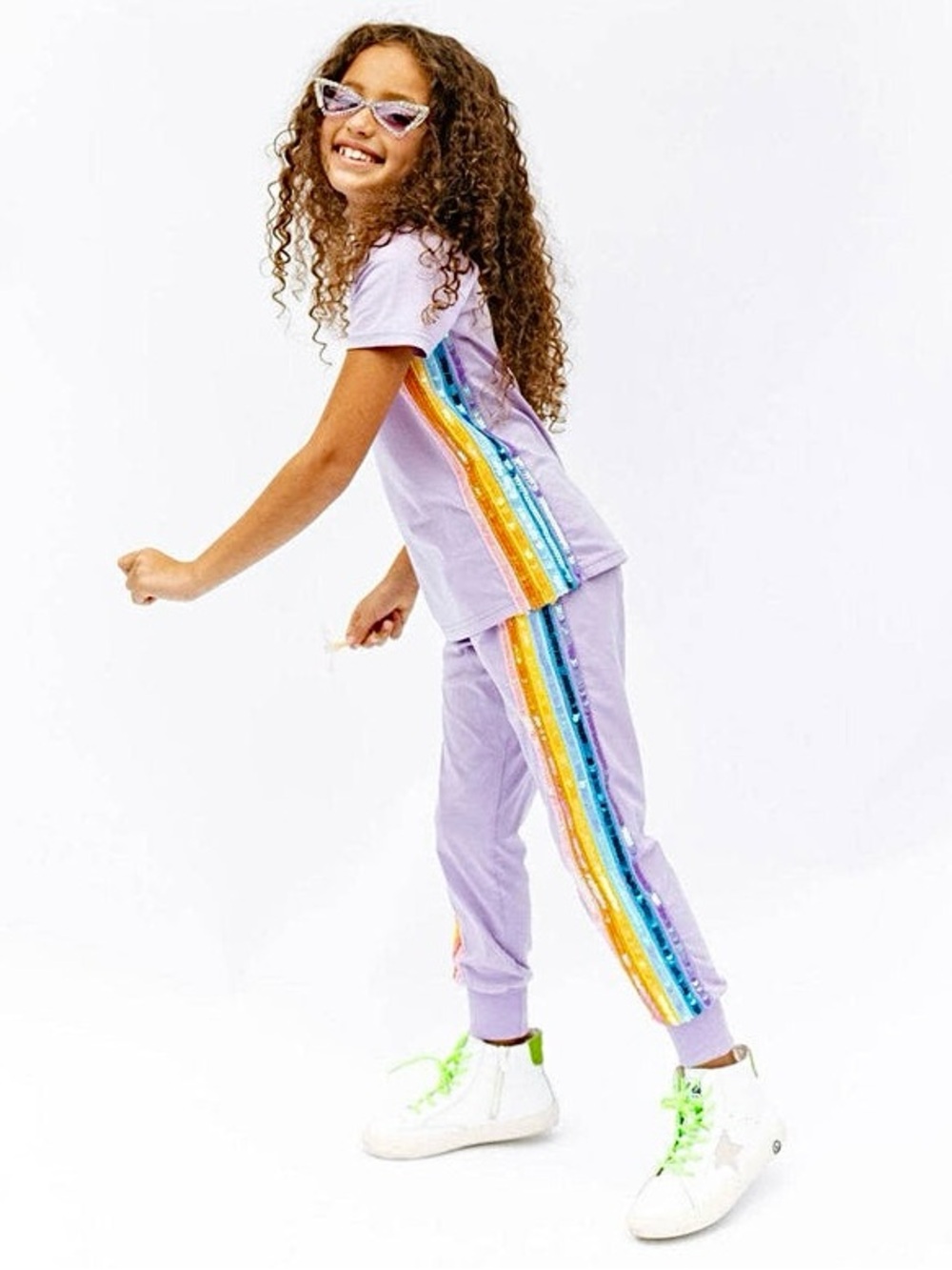 Lola + The Boys Lavender Rainbow Sequin Jogger Set Sz 8